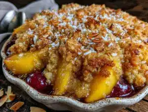 healthy peach cobbler - featured image